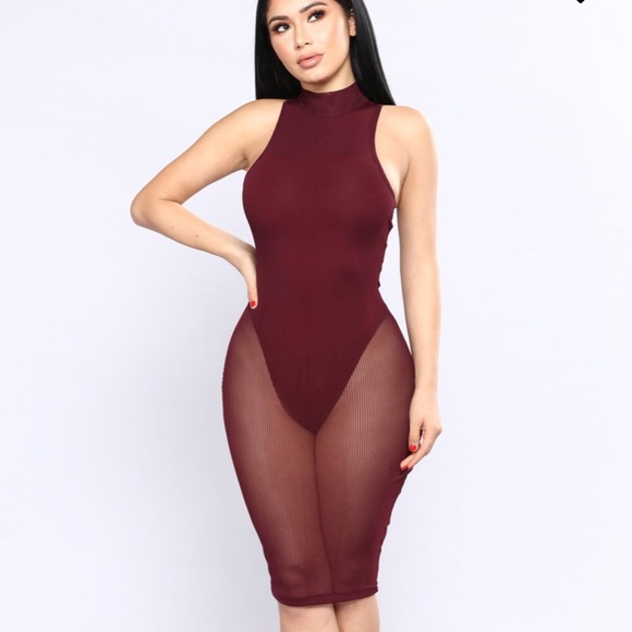 Fashion Nova Dresses & Skirts - Burgundy See Through MIdi